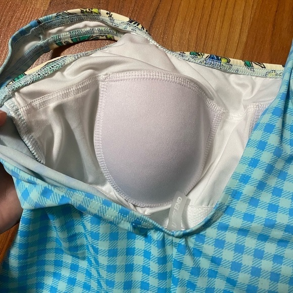 LAND’S END blue colorblock floral print cottage core one piece swimsuit size 2 - Picture 6 of 8